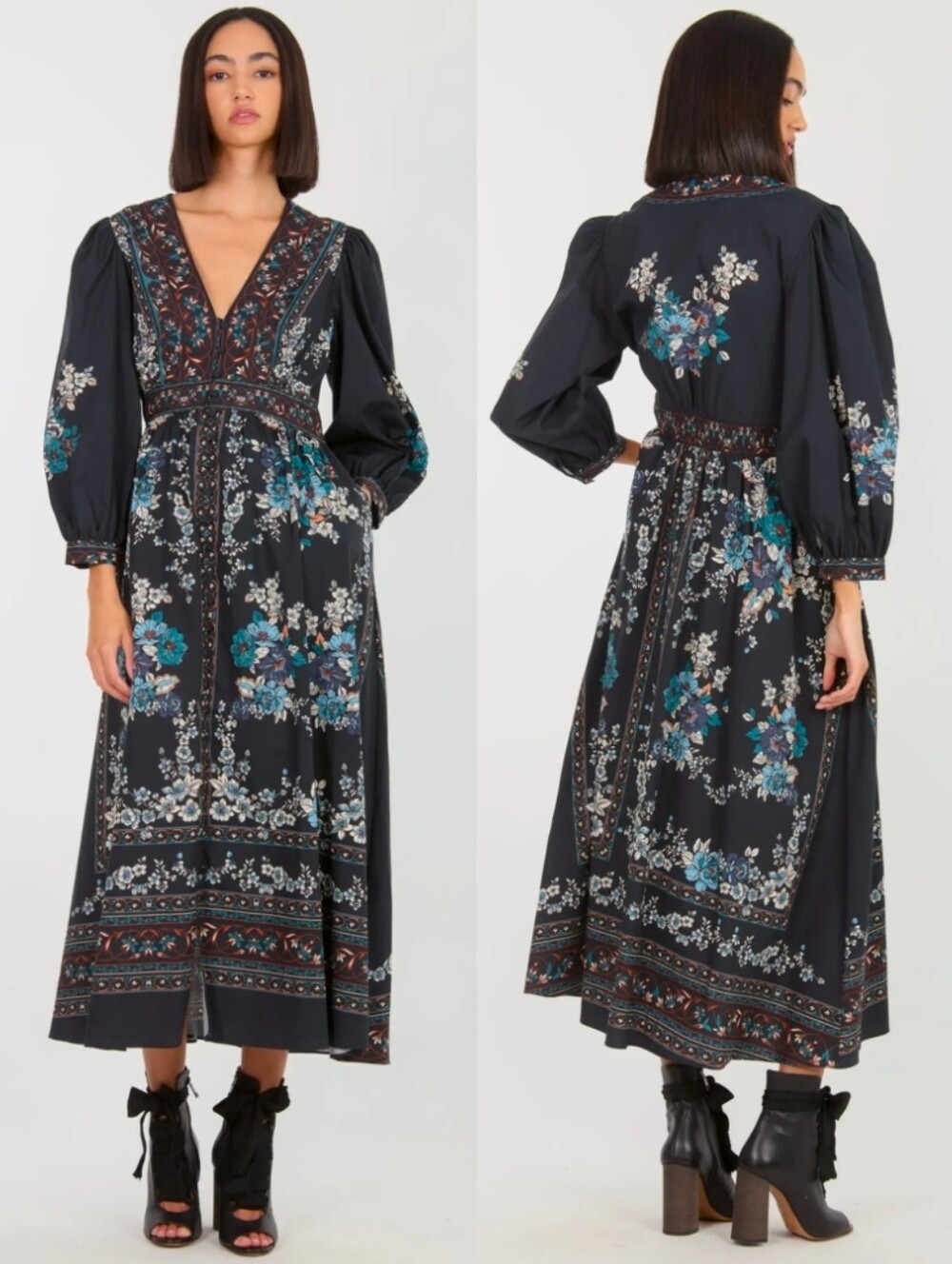 SUPER NATURAL BY SECRET MISSION Dark Navy Zaria Floral Cotton Midi Dress